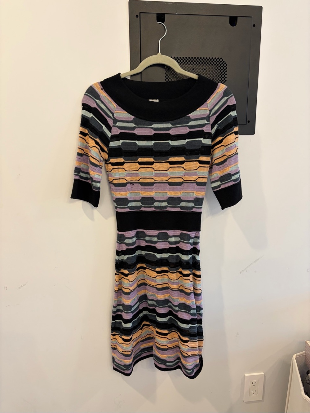 Missoni Black Striped Knit Mini Dress with Lavender & Gold Accents